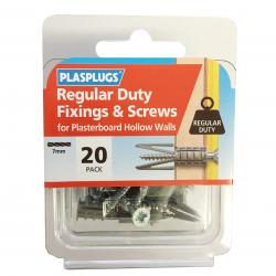 20 x Regular Duty Plasterboard Fixings & Screws