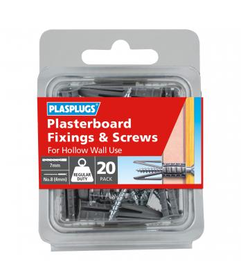 20 x Regular Duty Plasterboard Fixings & Screws