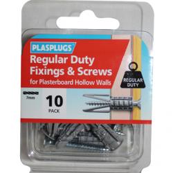 10 x Regular Duty Plasterboard Fixings & Screws