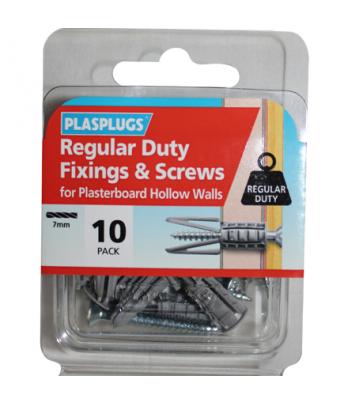 10 x Regular Duty Plasterboard Fixings & Screws