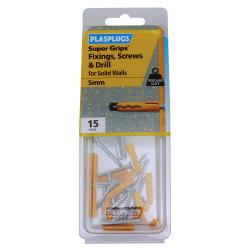 15 x Regular Duty Yellow Supergrips Pack with Screws and Drill Bit