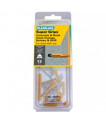 15 x Regular Duty Yellow Supergrips Pack with Screws and Drill Bit