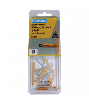 15 x Regular Duty Yellow Supergrips Pack with Screws and Drill Bit