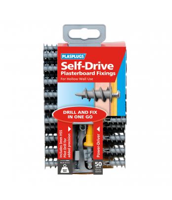 50 x Nylon Self Drive Regular Duty Fixings Clip Pack + Drill & Driver