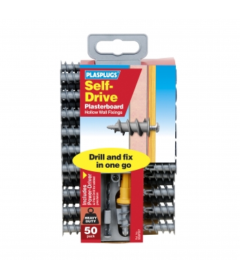 50 x Nylon Self Drive Regular Duty Fixings Clip Pack + Drill & Driver